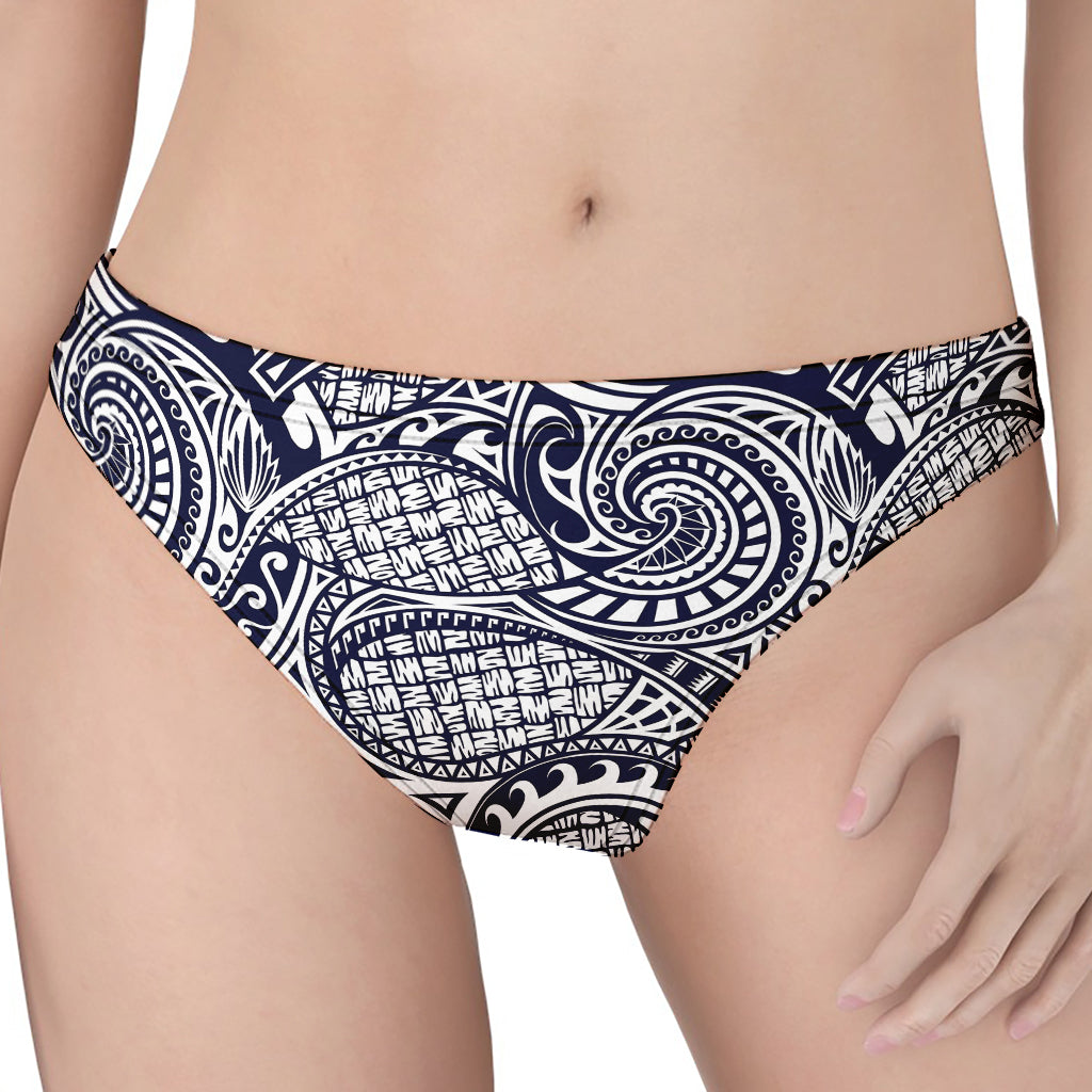 Blue Maori Polynesian Tribal Print Women's Thong