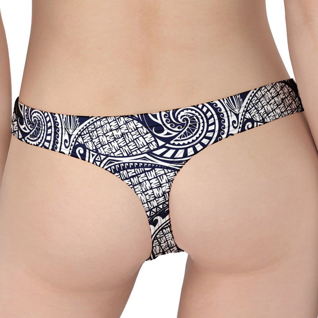 Blue Maori Polynesian Tribal Print Women's Thong