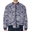 Blue Maori Polynesian Tribal Print Zip Sleeve Bomber Jacket