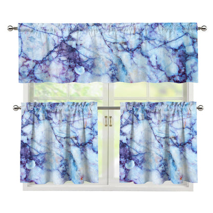 Blue Marble Print 3 Piece Kitchen Curtains