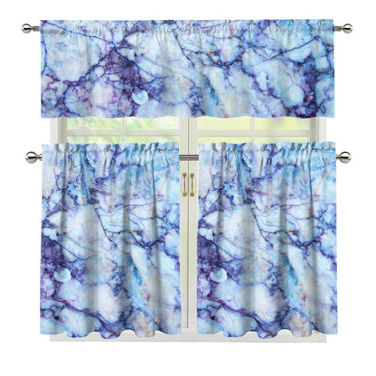 Blue Marble Print 3 Piece Kitchen Curtains