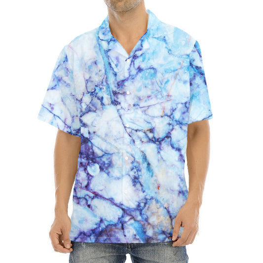 Blue Marble Print Aloha Shirt