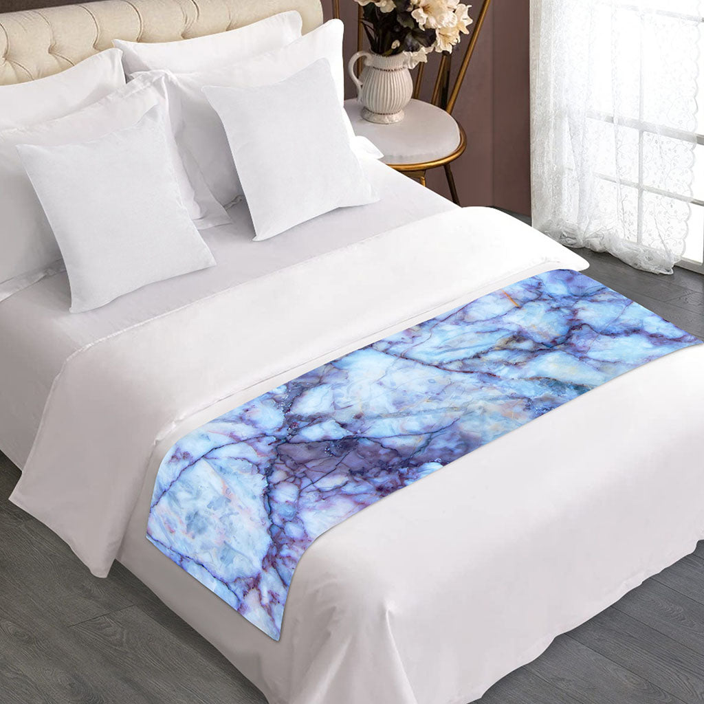 Blue Marble Print Bed Runner