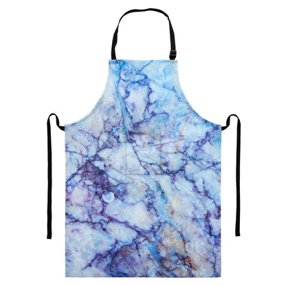 Blue Marble Print Bib Apron With Pocket