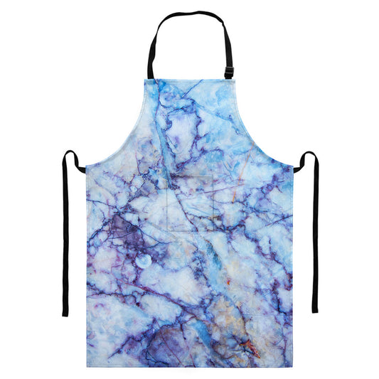 Blue Marble Print Bib Apron With Pocket