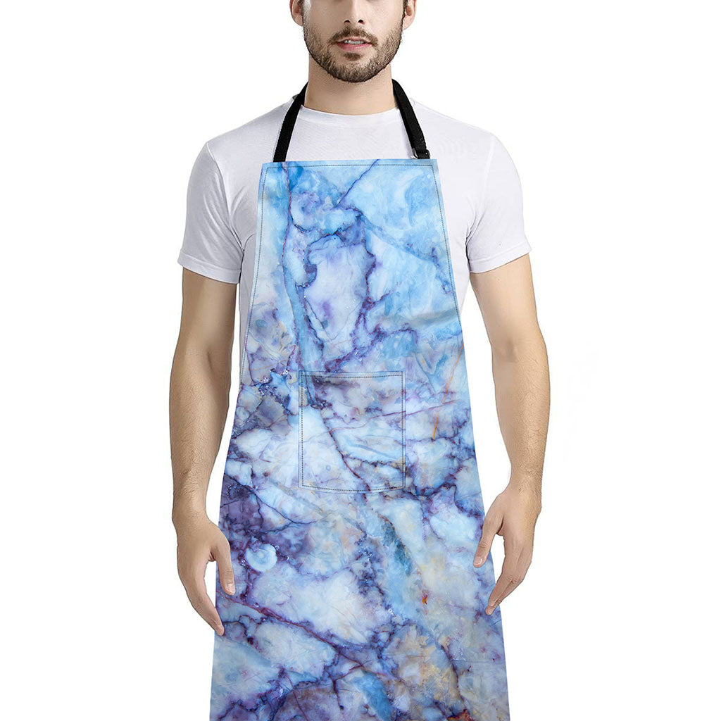 Blue Marble Print Bib Apron With Pocket