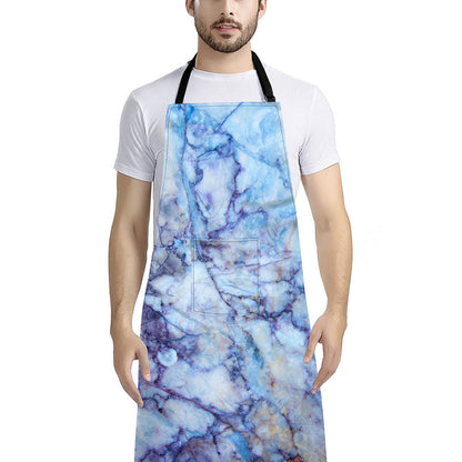 Blue Marble Print Bib Apron With Pocket
