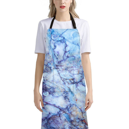 Blue Marble Print Bib Apron With Pocket
