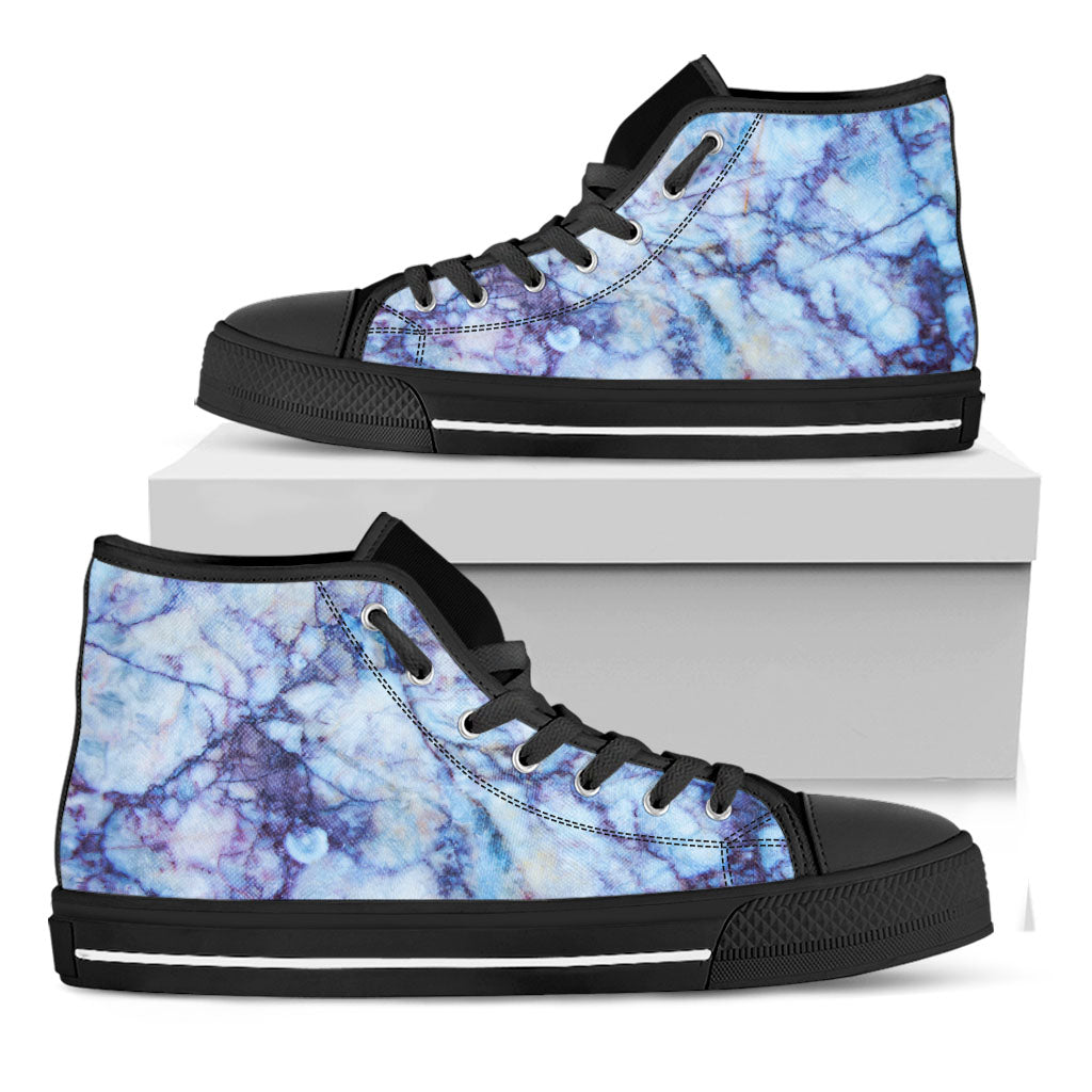Blue Marble Print Black High Top Sneakers