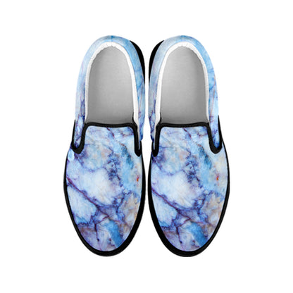 Blue Marble Print Black Slip On Sneakers