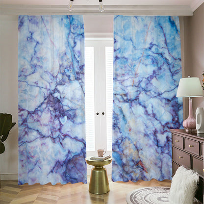 Blue Marble Print Blackout Pencil Pleat Curtains