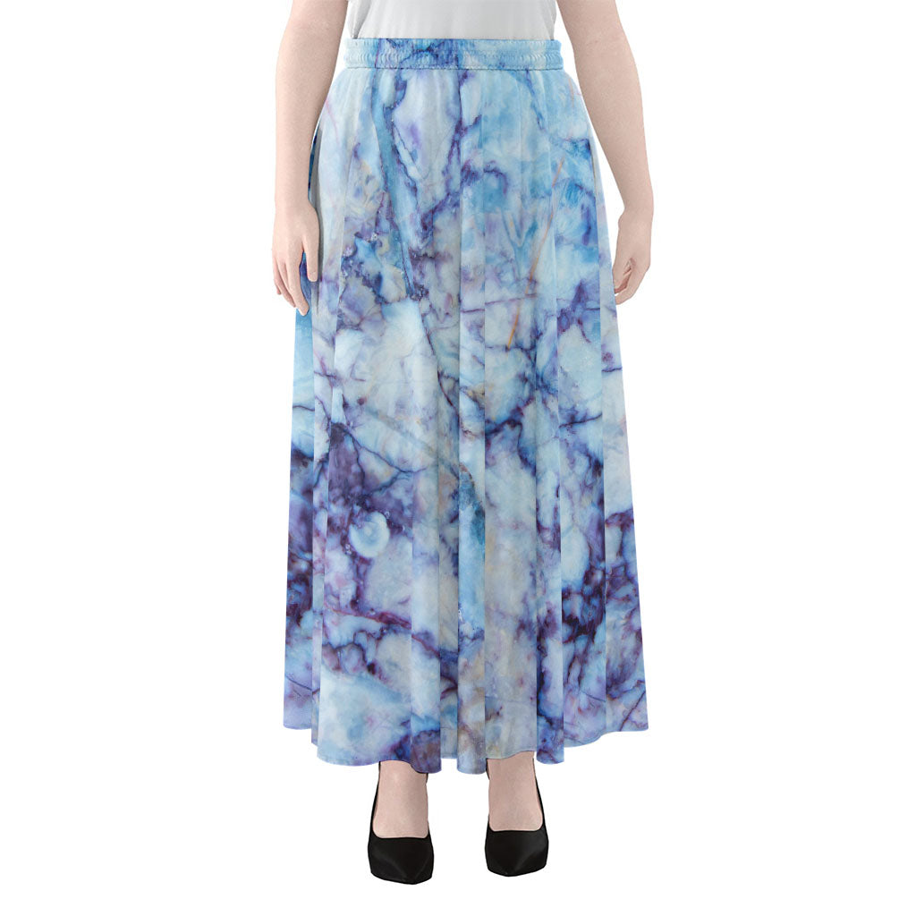 Blue Marble Print Chiffon Maxi Skirt