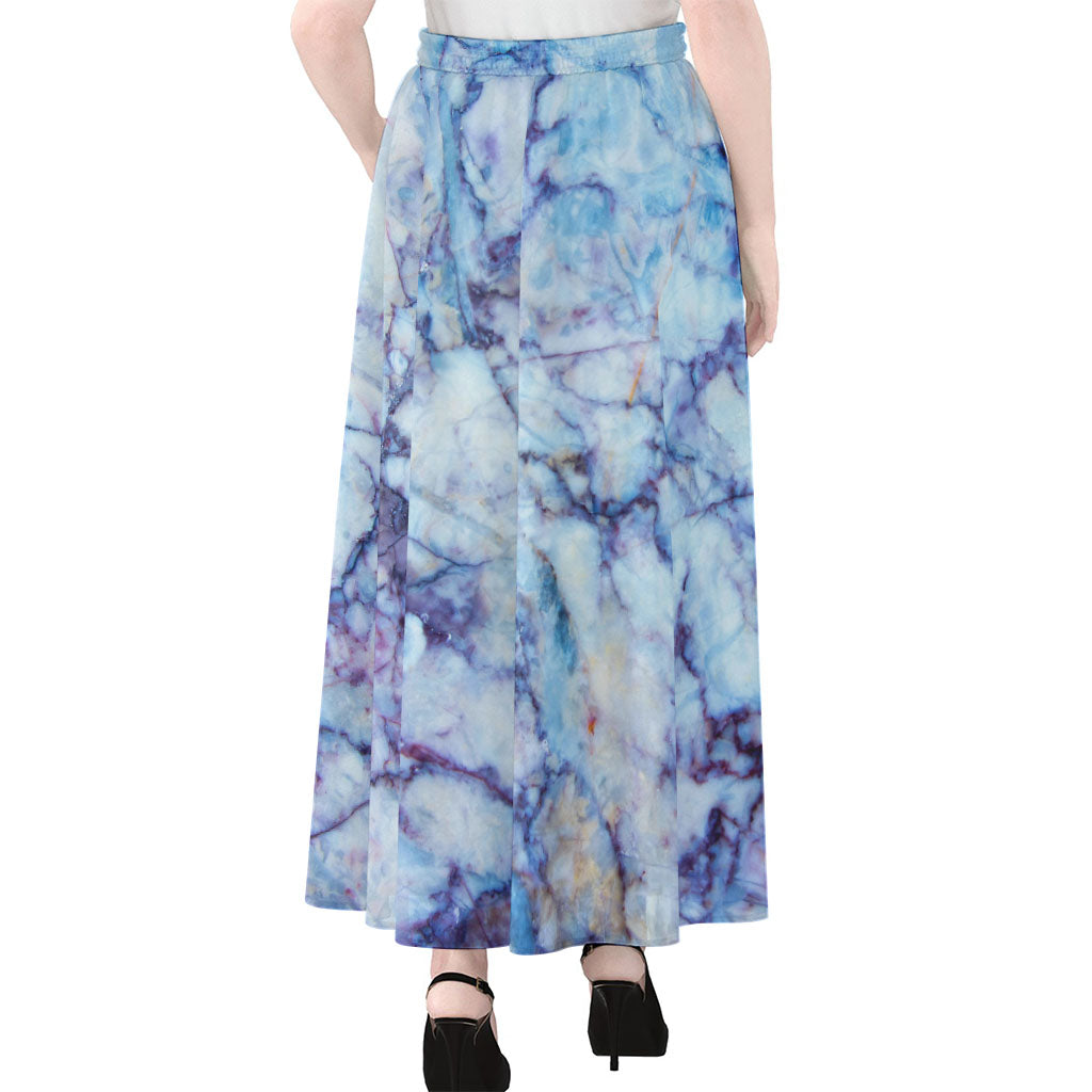 Blue Marble Print Chiffon Maxi Skirt