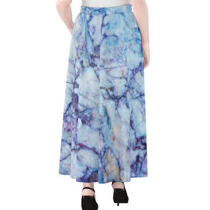 Blue Marble Print Chiffon Maxi Skirt