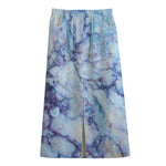 Blue Marble Print Cotton Front Slit Maxi Skirt