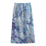 Blue Marble Print Cotton Front Slit Maxi Skirt