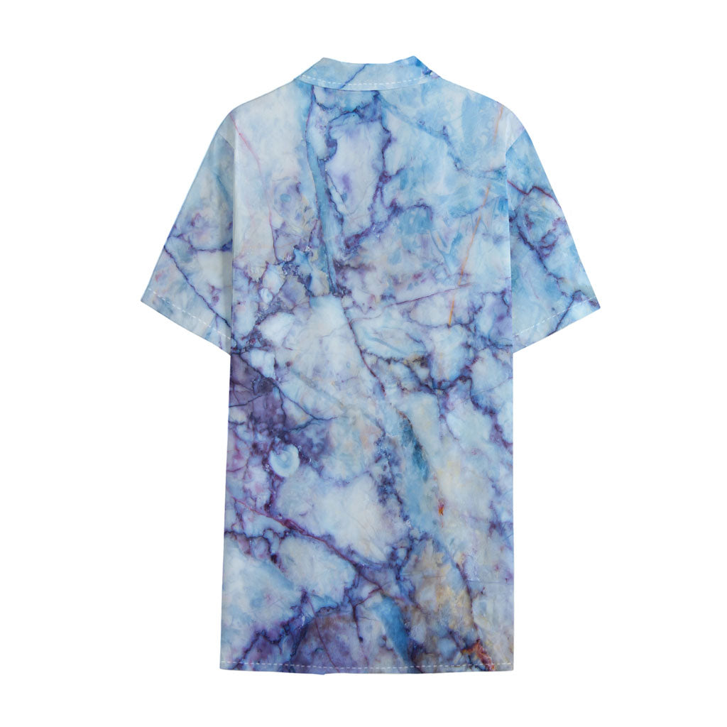 Blue Marble Print Cotton Hawaiian Shirt