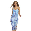Blue Marble Print Cross Back Cami Dress