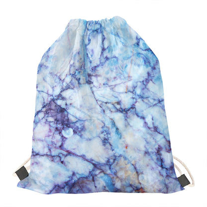 Blue Marble Print Drawstring Bag