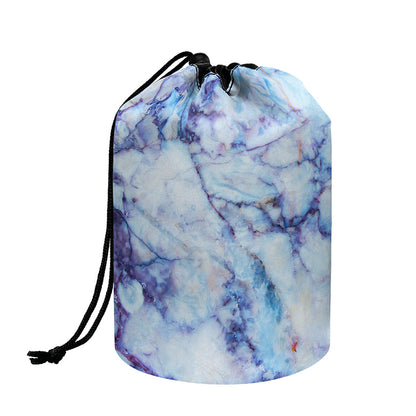 Blue Marble Print Drawstring Makeup Bag