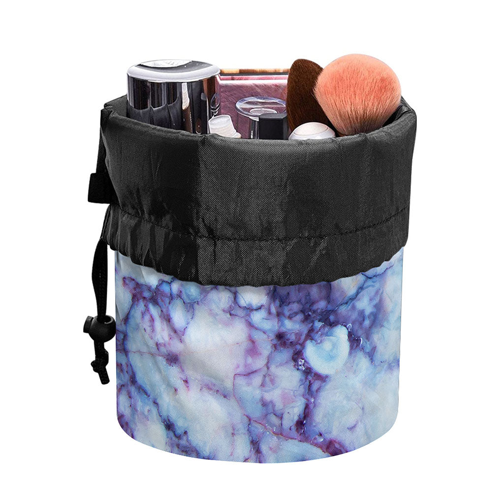 Blue Marble Print Drawstring Makeup Bag