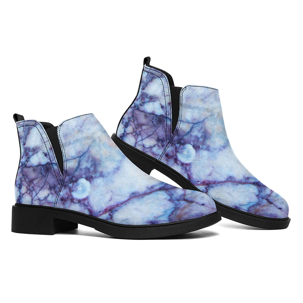 Blue Marble Print Flat Ankle Boots
