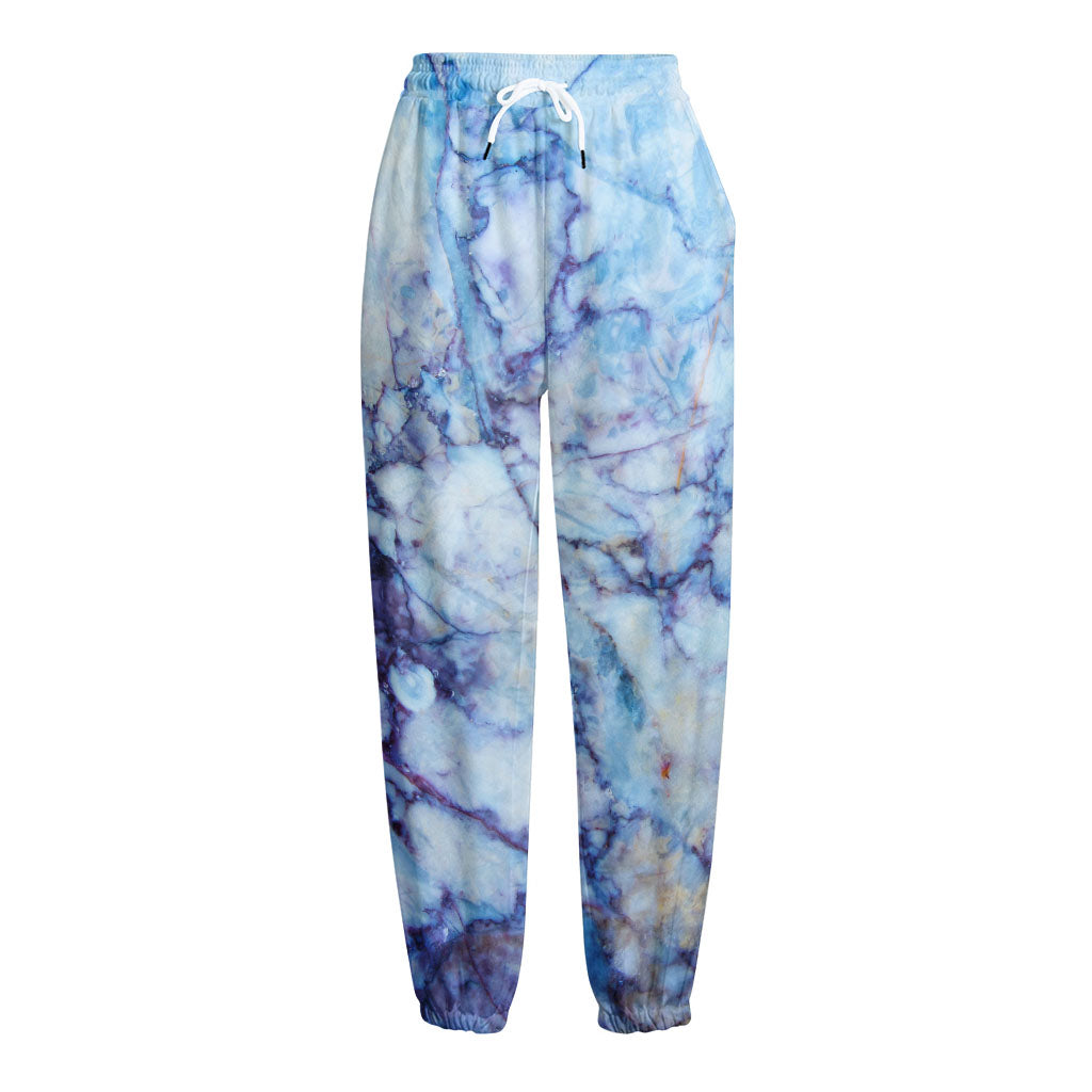 Blue Marble Print Fleece Lined Knit Pants