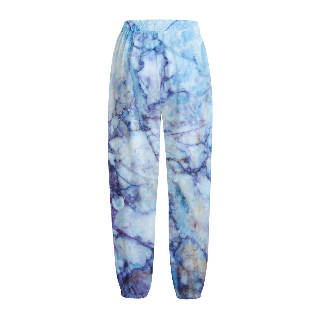 Blue Marble Print Fleece Lined Knit Pants