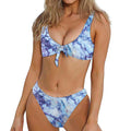 Blue Marble Print Front Bow Tie Bikini