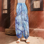Blue Marble Print Harem Pants