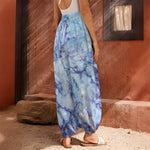 Blue Marble Print Harem Pants