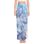 Blue Marble Print High Slit Maxi Skirt