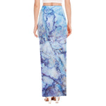 Blue Marble Print High Slit Maxi Skirt