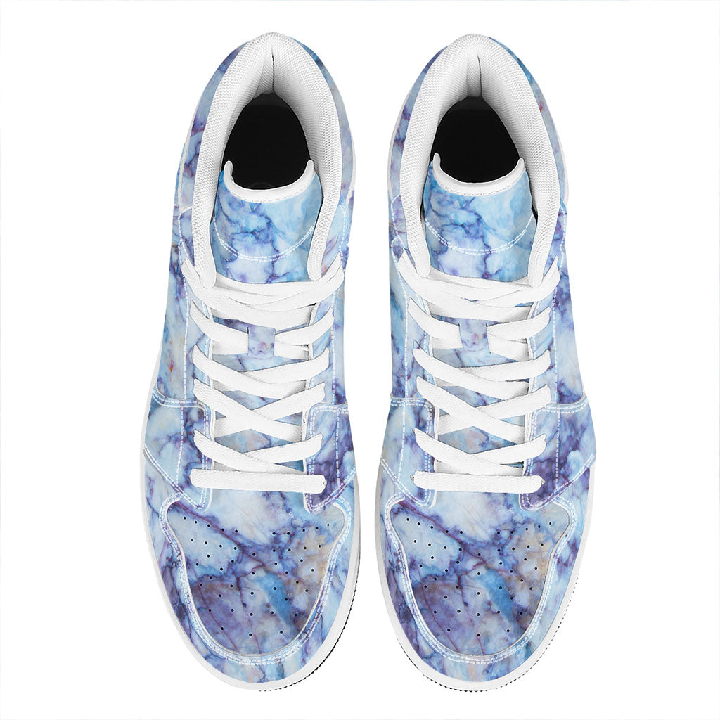 Blue Marble Print High Top Leather Sneakers