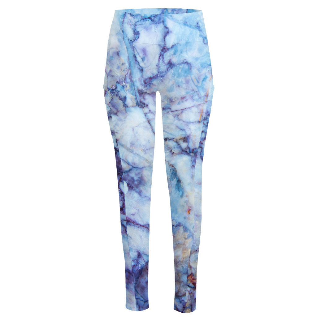 Blue Marble Print High-Waisted Pocket Leggings