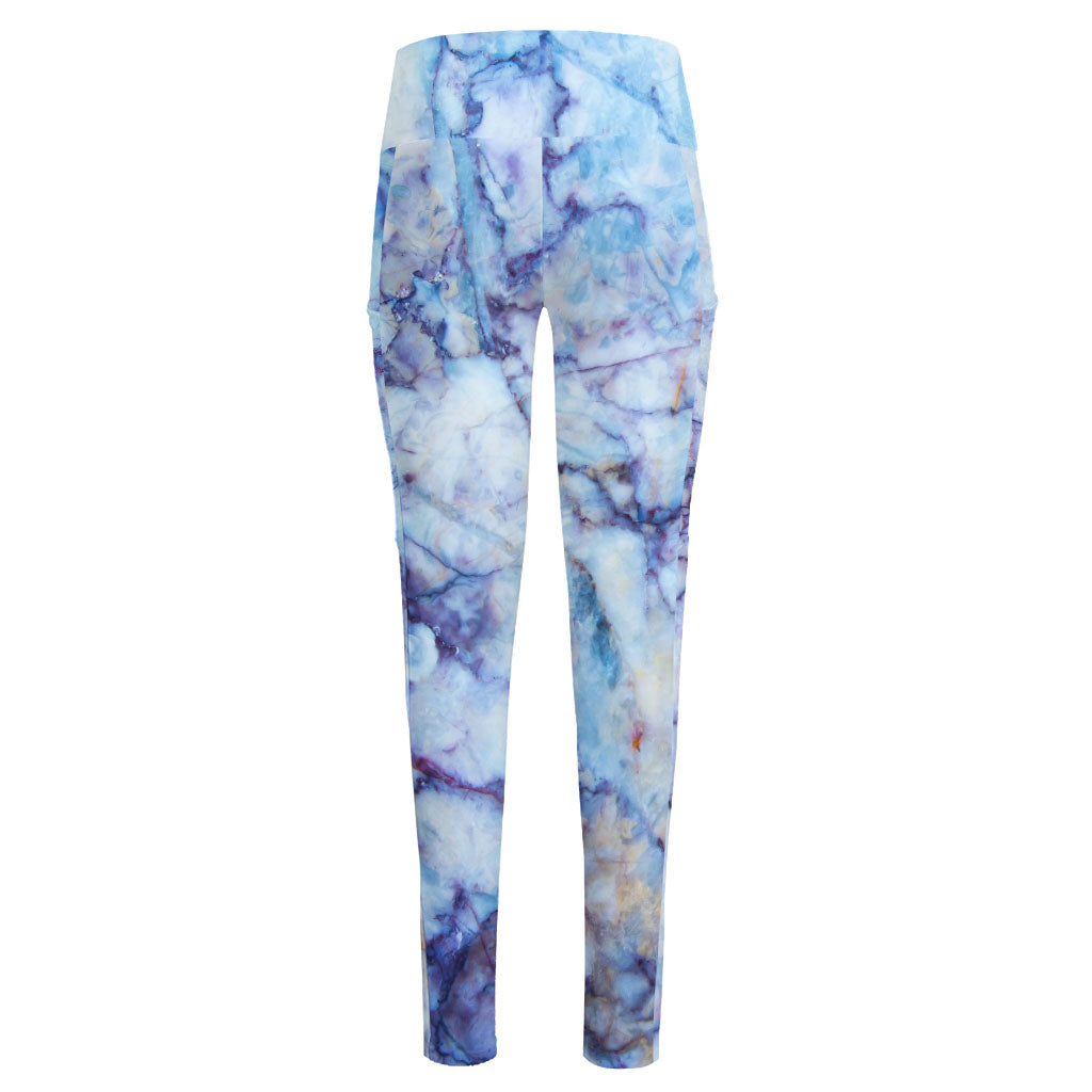 Blue Marble Print High-Waisted Pocket Leggings