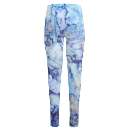 Blue Marble Print High-Waisted Pocket Leggings