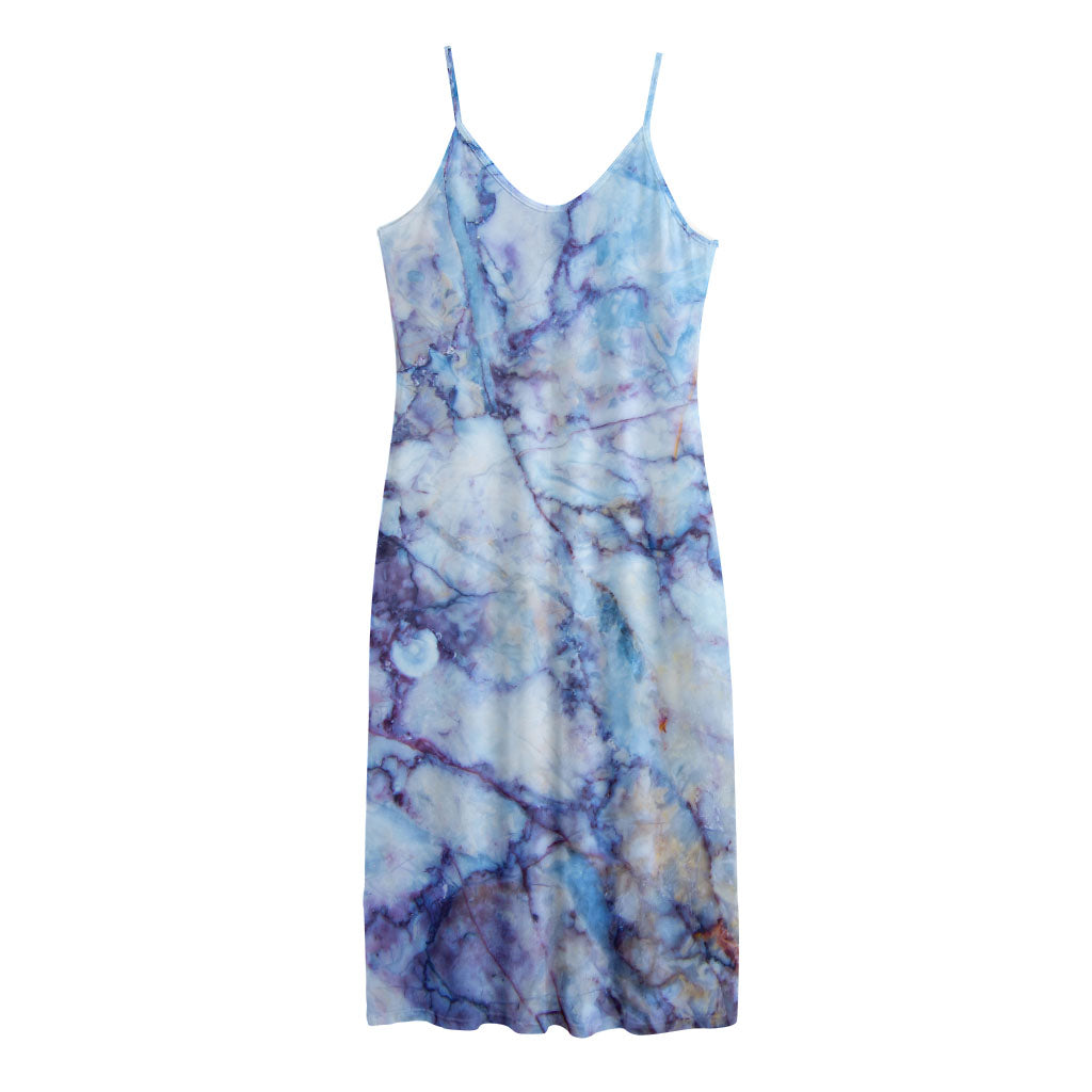 Blue Marble Print Jersey Midi Cami Dress