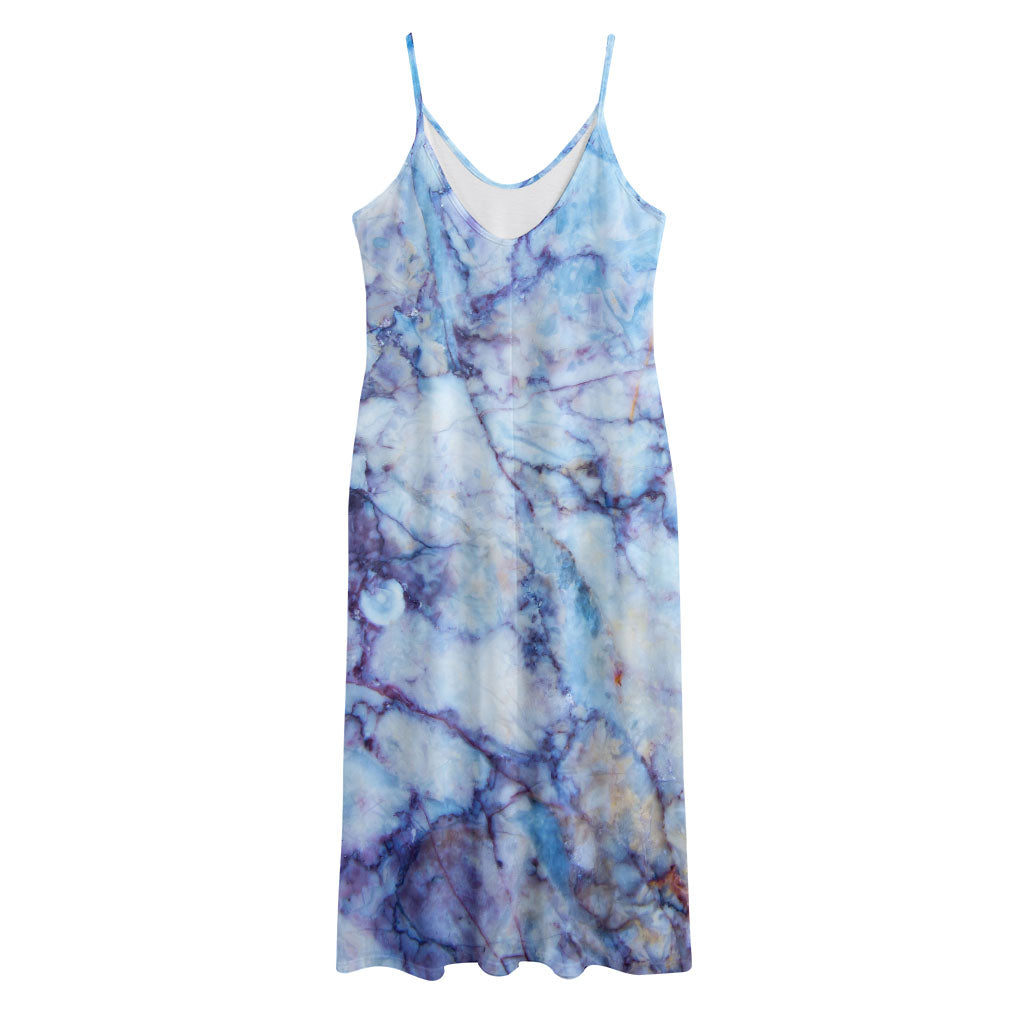 Blue Marble Print Jersey Midi Cami Dress