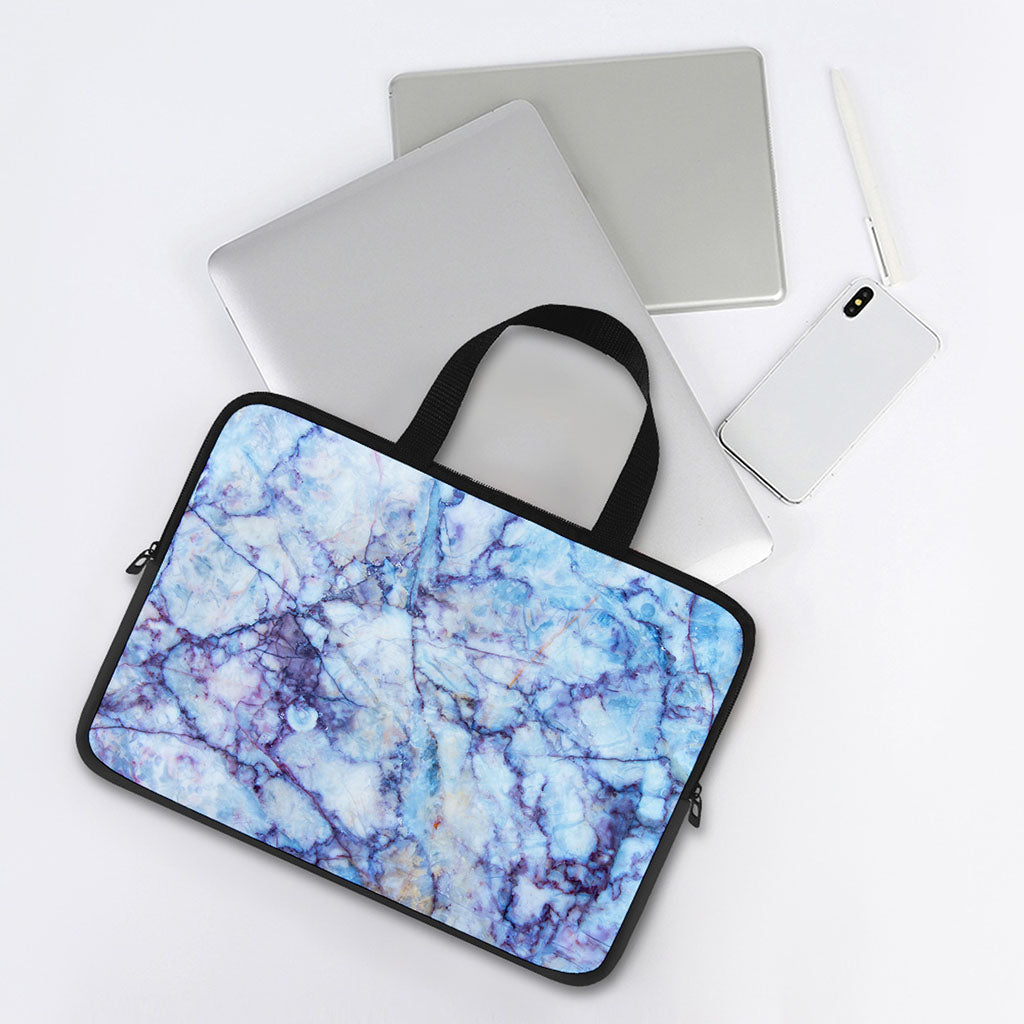 Blue Marble Print Laptop Sleeve With Handle