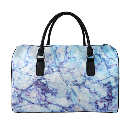 Blue Marble Print Leather Duffle Bag