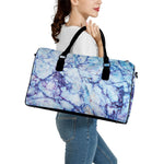 Blue Marble Print Leather Duffle Bag