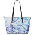 Blue Marble Print Leather Tote Bag With Zipper