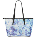 Blue Marble Print Leather Tote Bag