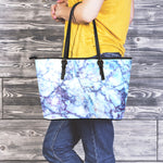 Blue Marble Print Leather Tote Bag