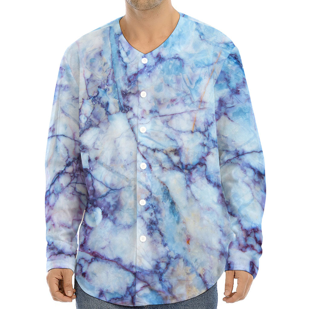 Blue Marble Print Long Sleeve Baseball Jersey