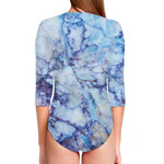 Blue Marble Print Long Sleeve Swimsuit