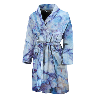 Blue Marble Print Men's Bathrobe