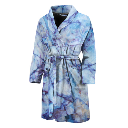 Blue Marble Print Men's Bathrobe