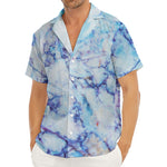 Blue Marble Print Men's Deep V-Neck Shirt